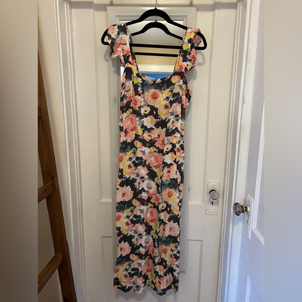LOFT Pink Multicolor Floral Ruffle Strap Maxi Dress